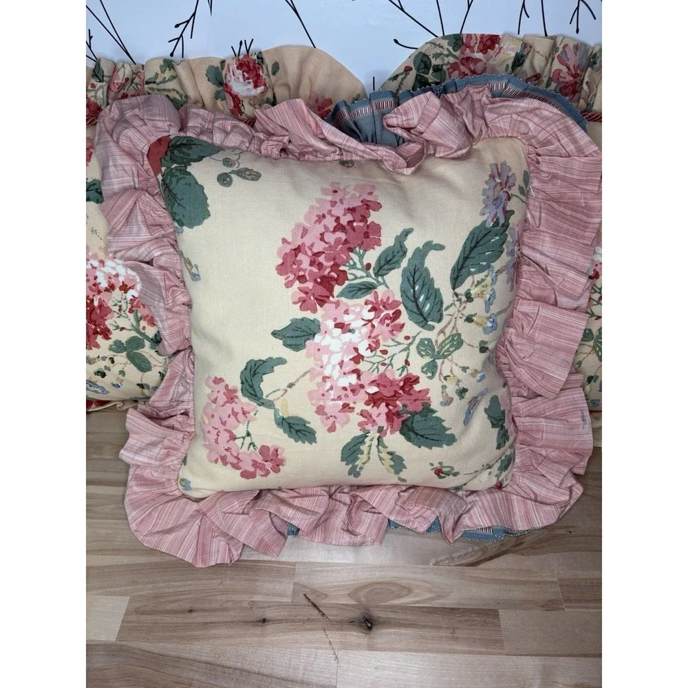 VTG Floral Shabby Chic Ruffled Corded Pillows 18x18 Set of 3 Granny/Cottage Core